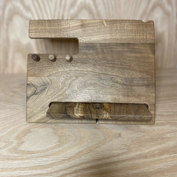 Natural Walnut Wood Phone Docking Station, Key Hooks, Coin Wallet & Watch Stand - Picture 2 of 4